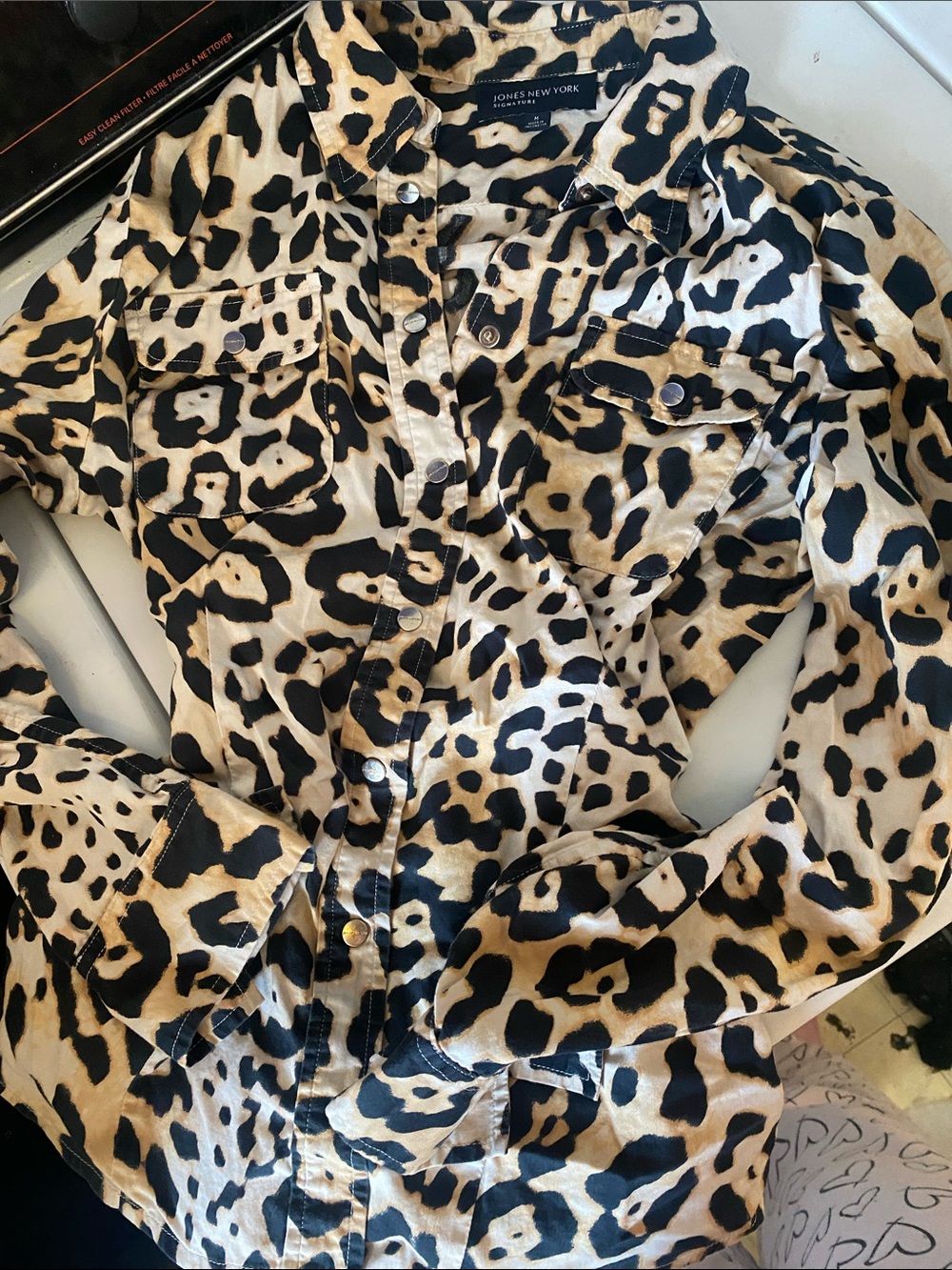 Jones New York Leopard-Print Button Front Jacket - Black & Tan